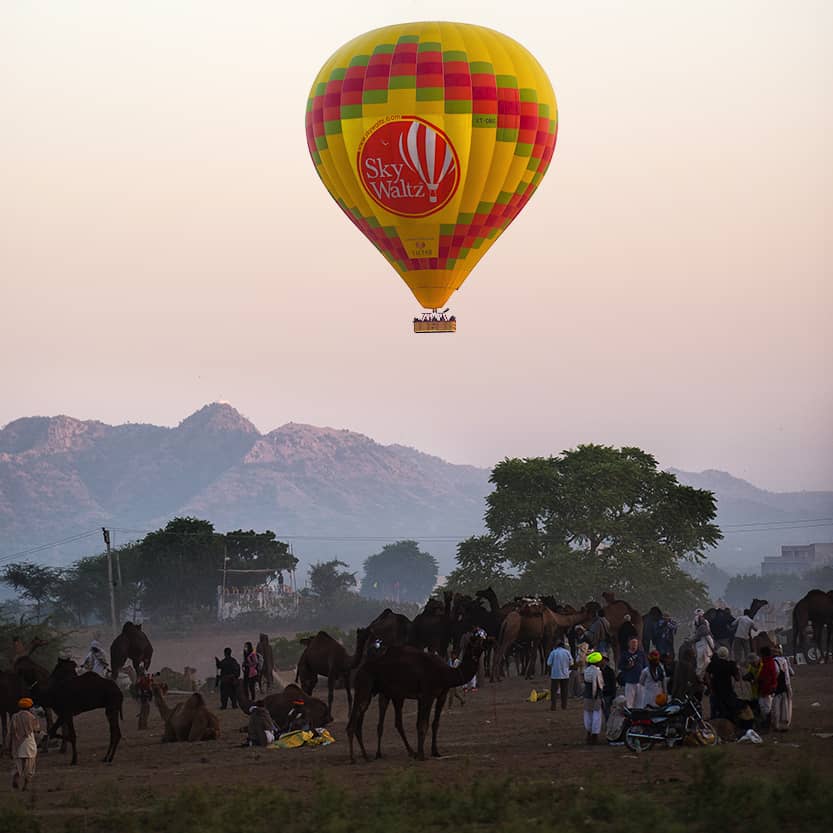Hot Air Balloon flying over Pushkar Dunes